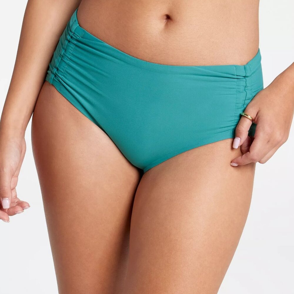 Calia Adjustable Tie Front Swim Bottoms Jungle Green